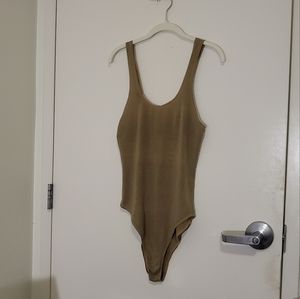 Ozma raw silk bodysuit, mossy green, sz S